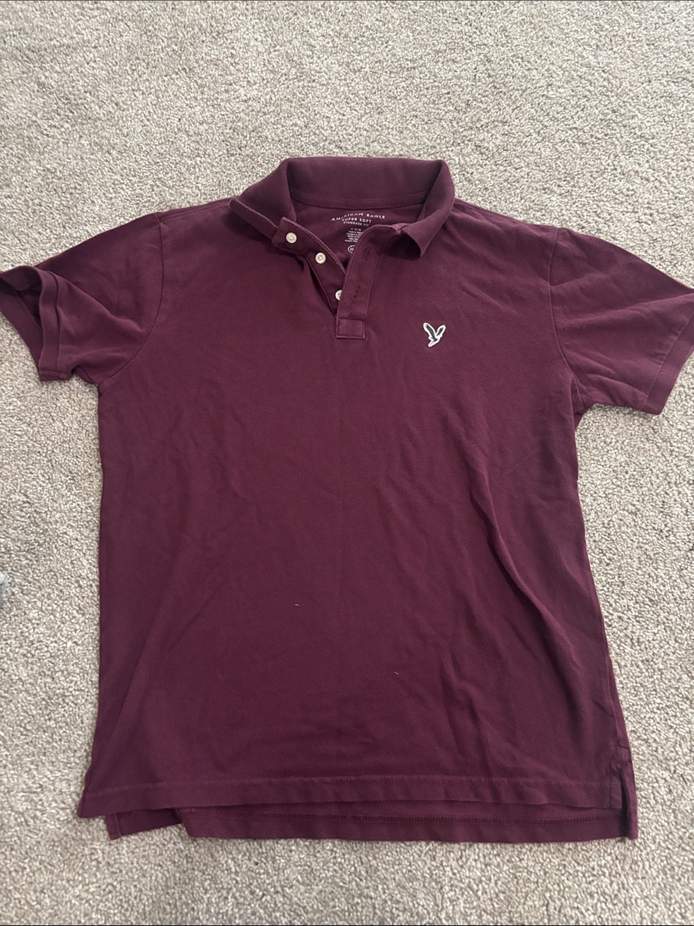 American Eagle Outfitters Men's Wine Polo with White Chest Logo